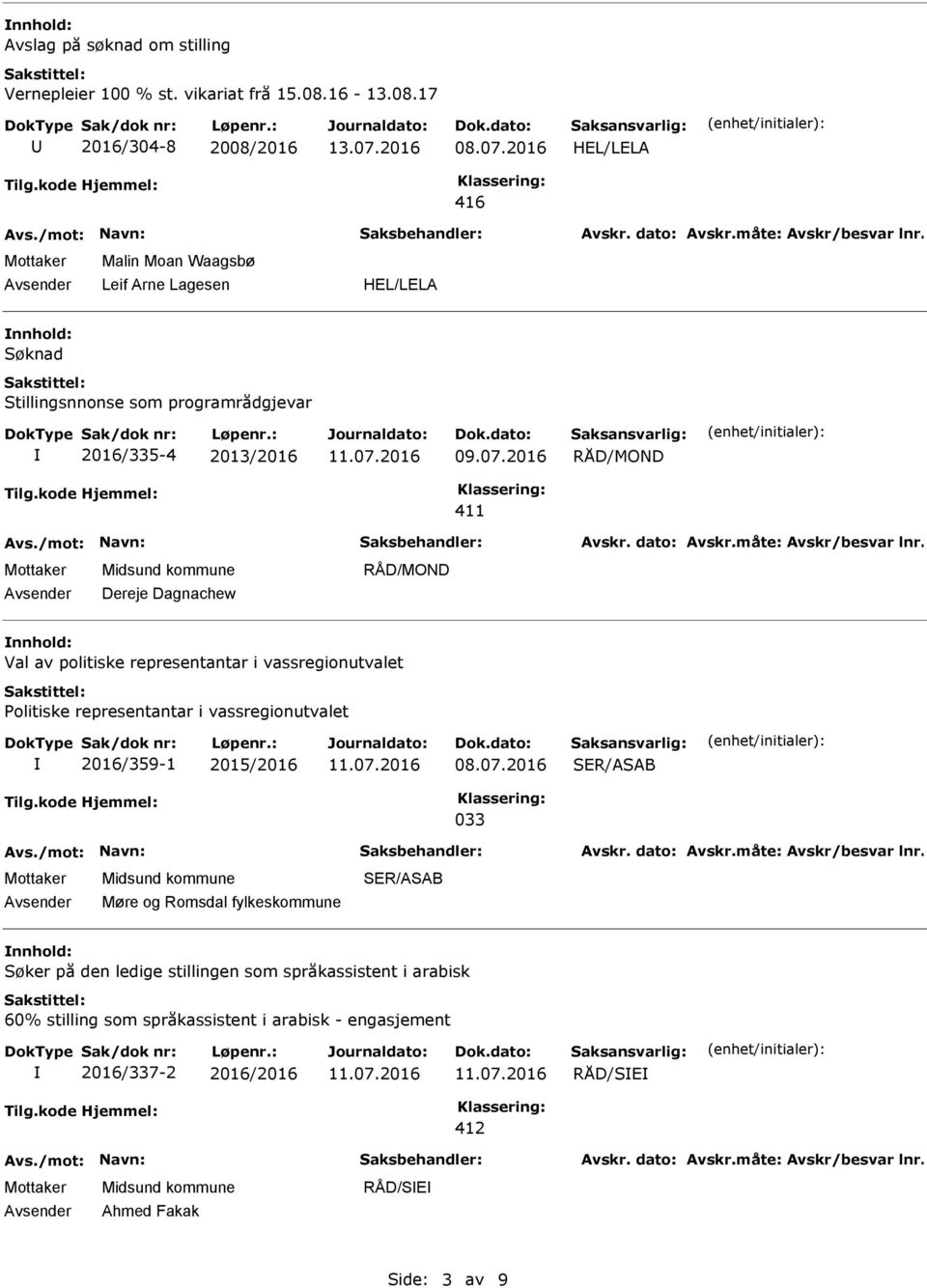 2016 RÅD/MOND Dereje Dagnachew RÅD/MOND Val av politiske representantar i vassregionutvalet Politiske representantar i vassregionutvalet