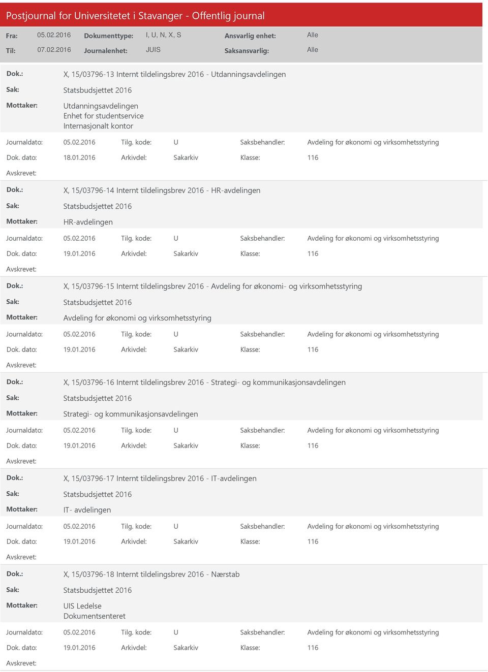 2016 Arkivdel: Sakarkiv 116 X, 15/03796-14 Internt tildelingsbrev 2016 - HR-avdelingen Statsbudsjettet 2016 HR-avdelingen Avdeling for økonomi og virksomhetsstyring Dok. dato: 19.01.2016 Arkivdel: