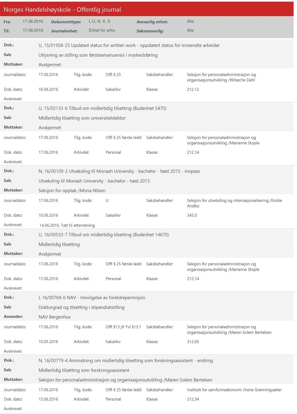 dato: Arkivdel: Personal N, 16/00109-2 tveksling til Monash niversity - bachelor - høst 2015 - innpass tveksling til Monash niversity - bachelor - høst 2015 Dok. dato: 10.06.