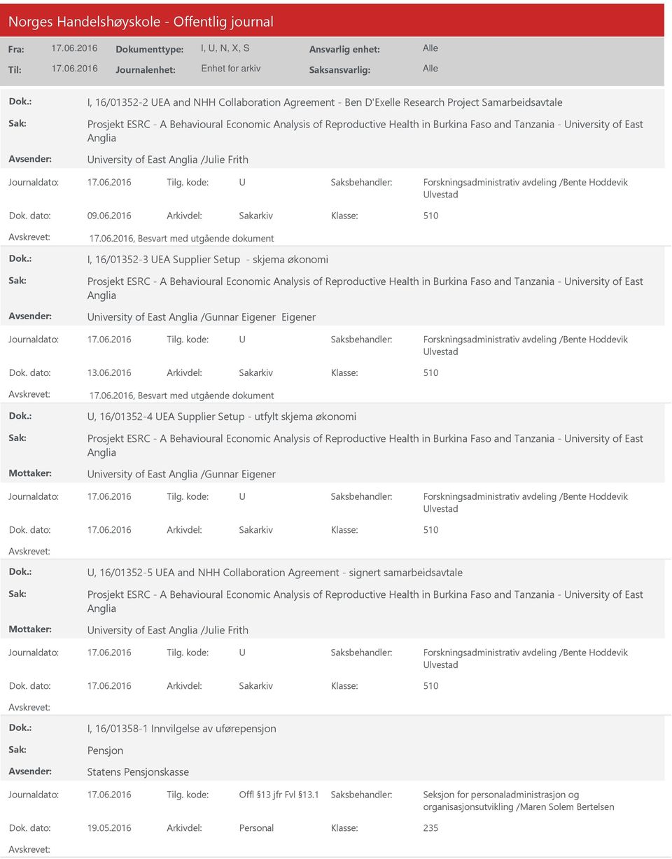 2016 Arkivdel: Sakarkiv, Besvart med utgående dokument I, 16/01352-3 EA Supplier Setup - skjema økonomi Prosjekt ESRC - A Behavioural Economic Analysis of Reproductive Health in Burkina Faso and