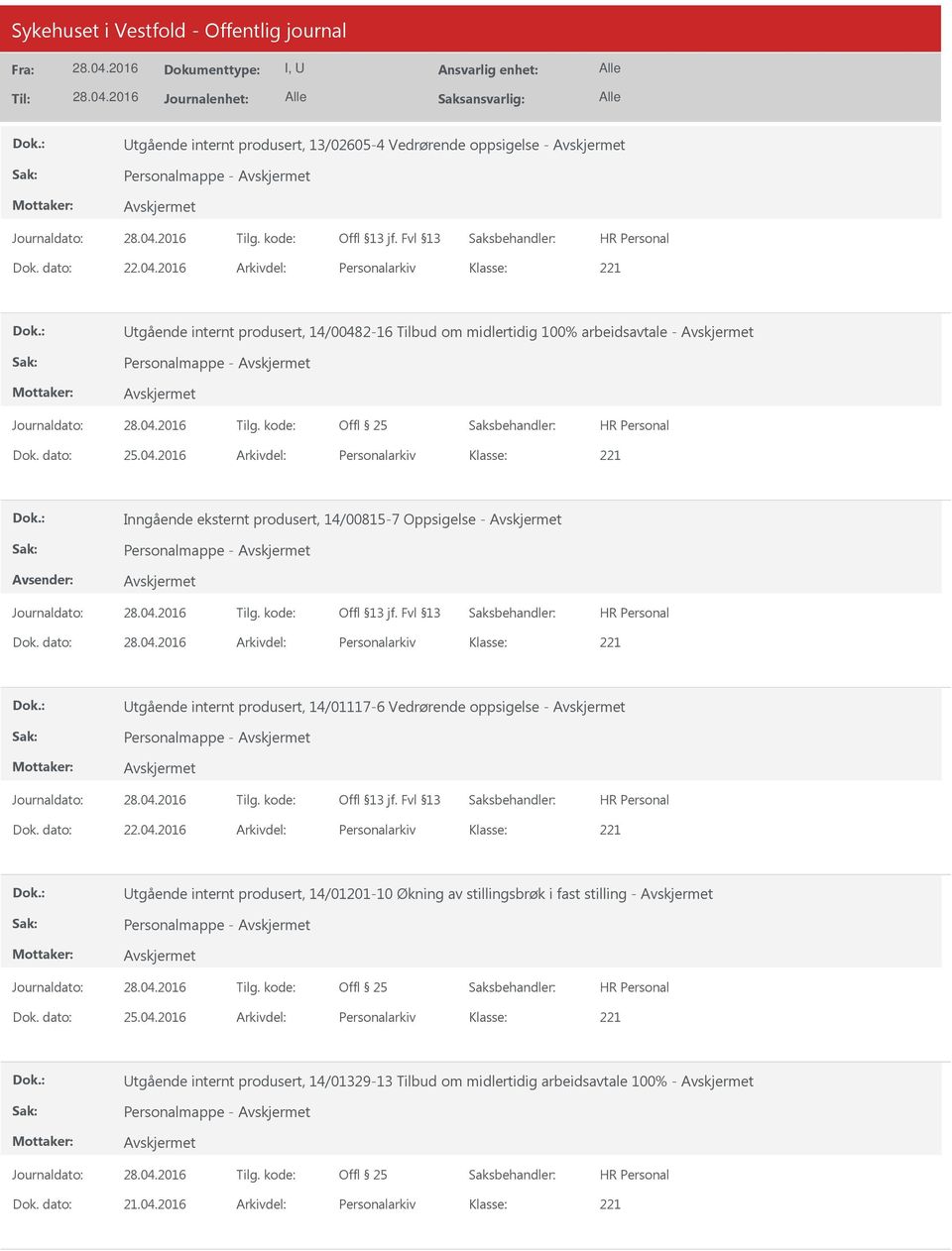 dato: Arkivdel: Personalarkiv Utgående internt produsert, 14/01117-6 Vedrørende oppsigelse - Personalmappe - Dok. dato: 22.04.