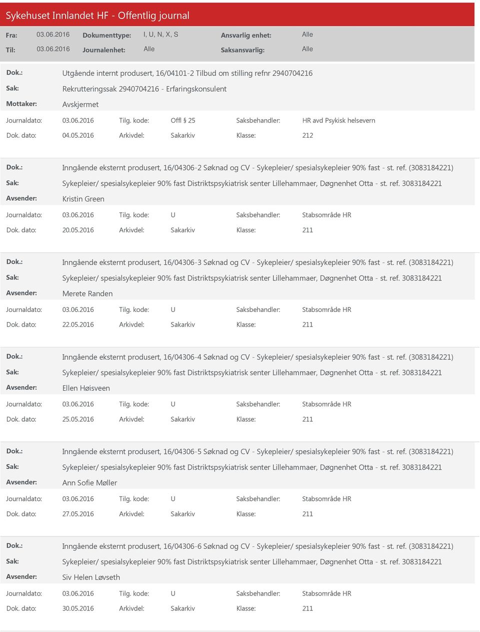 (3083184221) Sykepleier/ spesialsykepleier 90% fast Distriktspsykiatrisk senter Lillehammaer, Døgnenhet Otta - st. ref. 3083184221 Kristin Green Dok. dato: 20.05.