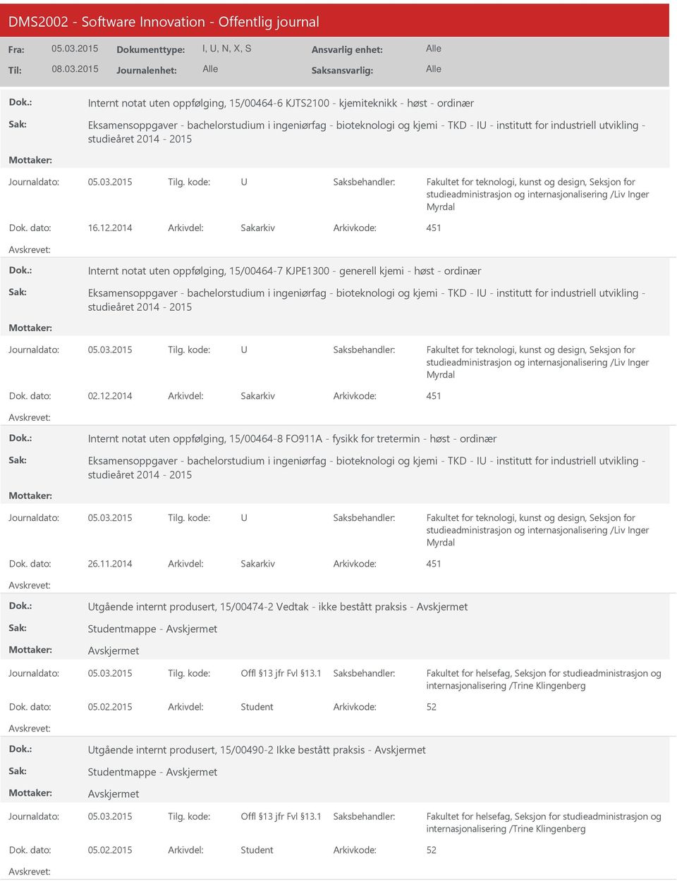 2014 451 Internt notat uten oppfølging, 15/00464-7 KJPE1300 - generell kjemi - høst - ordinær Eksamensoppgaver - bachelorstudium i ingeniørfag - bioteknologi og kjemi - TKD - I - institutt for