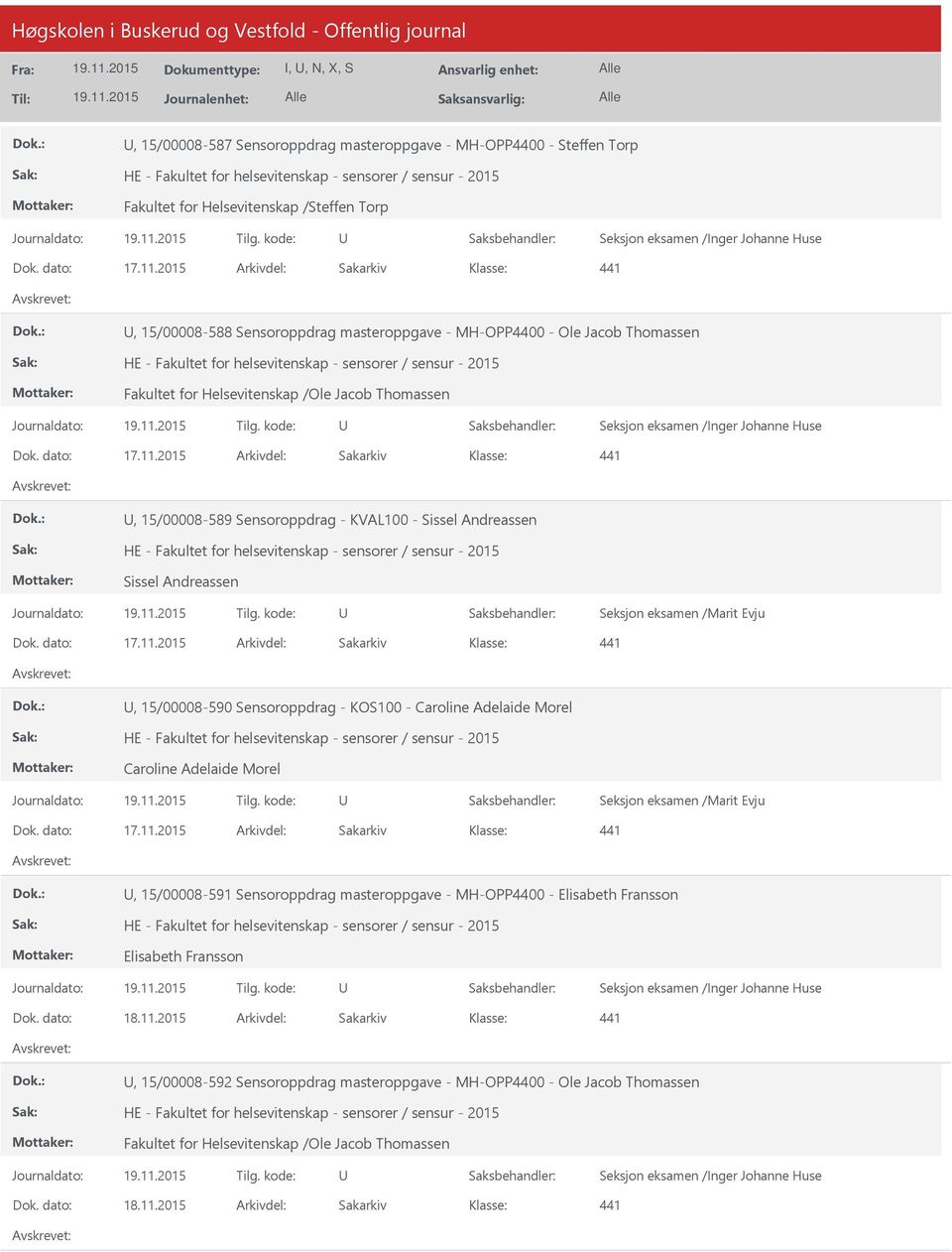 Andreassen Seksjon eksamen /Marit Evju, 15/00008-590 Sensoroppdrag - KOS100 - Caroline Adelaide Morel Caroline Adelaide Morel Seksjon eksamen /Marit Evju, 15/00008-591 Sensoroppdrag masteroppgave -