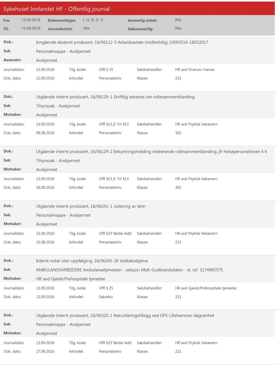 2016 Arkivdel: Personalarkiv tgående internt produsert, 16/06129-1 Skriftlig advarsel om rollesammenblanding Tilsynssak - Dok. dato: 09.08.