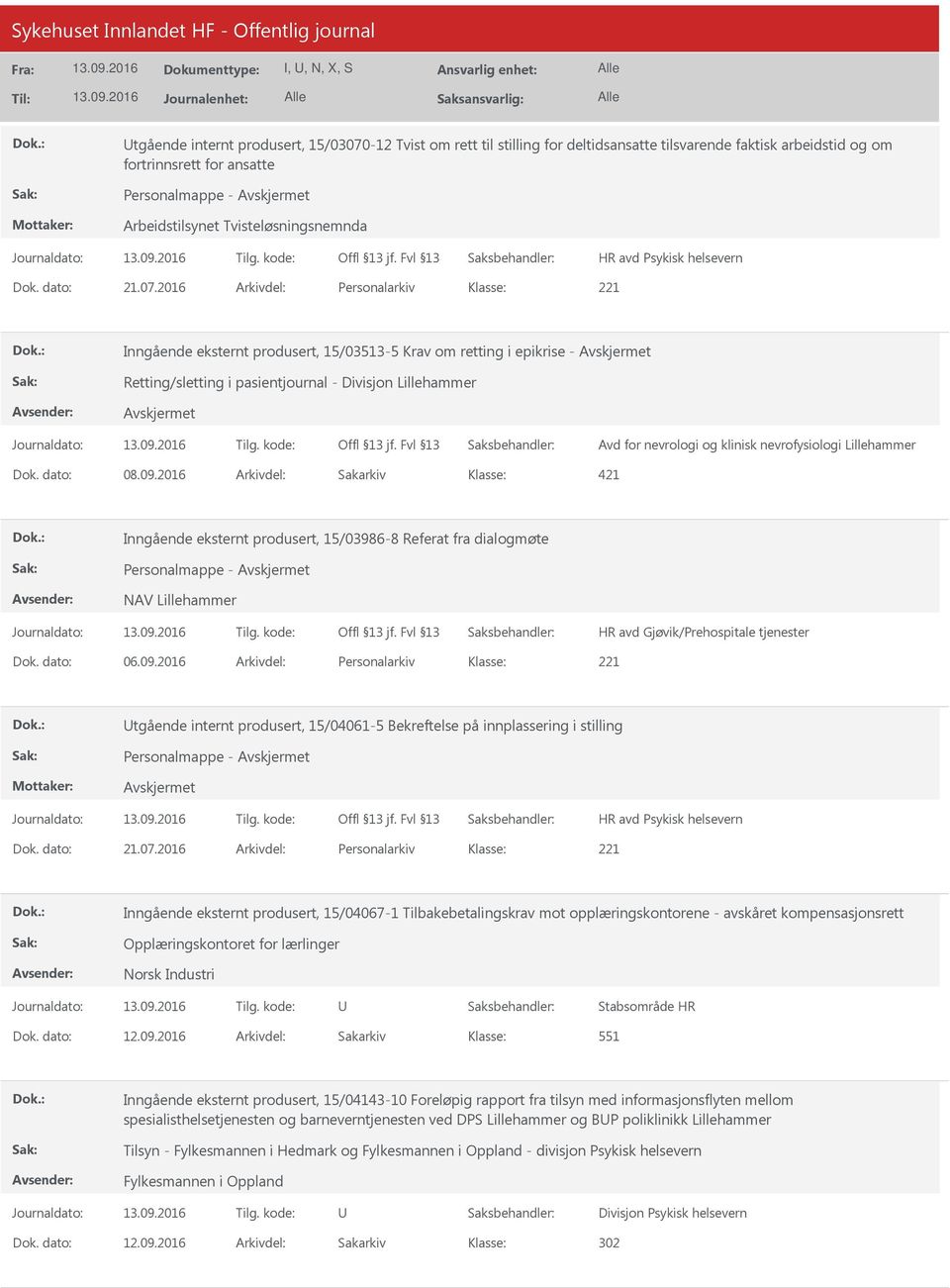 2016 Arkivdel: Personalarkiv Inngående eksternt produsert, 15/03513-5 Krav om retting i epikrise - Retting/sletting i pasientjournal - Divisjon Lillehammer Avd for nevrologi og klinisk nevrofysiologi