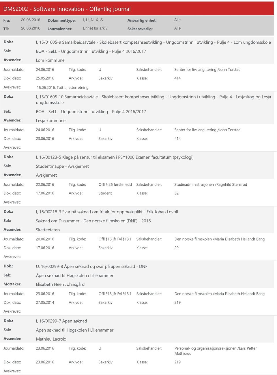 2016, Tatt til etterretning I, 15/01605-10 Samarbeidsavtale - Skolebasert kompetanseutvikling - ngdomstrinn i utvikling - Pulje 4 - Lesjaskog og Lesja ungdomsskole BOA - SeLL - ngdomstrinn i