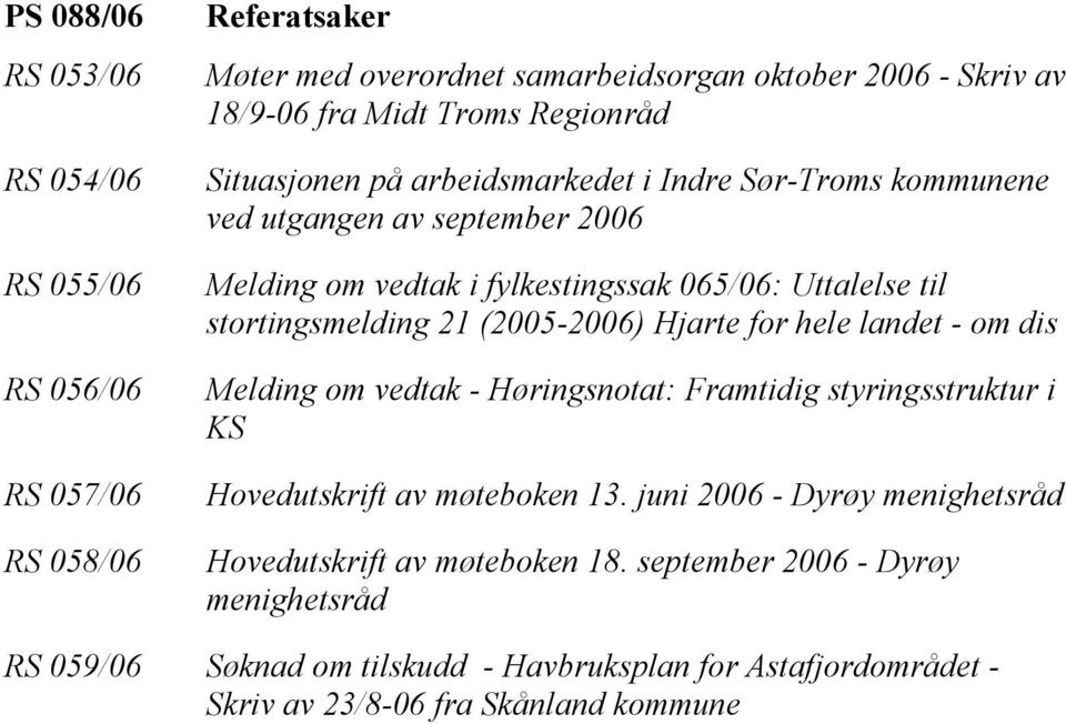 stortingsmelding 21 (2005-2006) Hjarte for hele landet - om dis Melding om vedtak - Høringsnotat: Framtidig styringsstruktur i KS Hovedutskrift av møteboken 13.