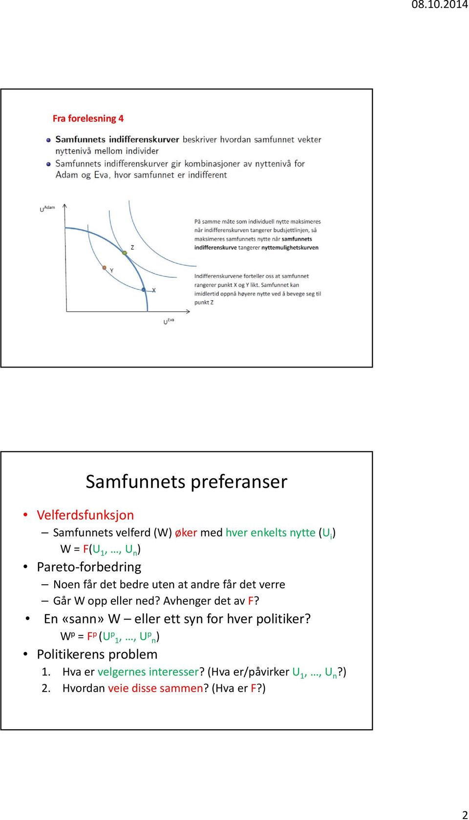 ned? Avhenger det av F? En «sann» W eller ett syn for hver politiker?