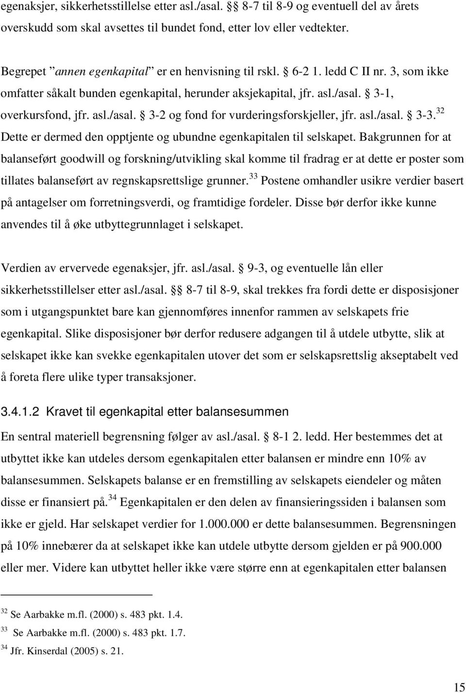 3-1, overkursfond, jfr. asl./asal. 3-2 og fond for vurderingsforskjeller, jfr. asl./asal. 3-3. 32 Dette er dermed den opptjente og ubundne egenkapitalen til selskapet.