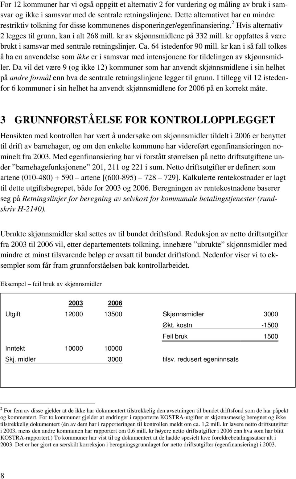 kr oppfattes å være brukt i samsvar med sentrale retningslinjer. Ca. 64 istedenfor 90 mill.