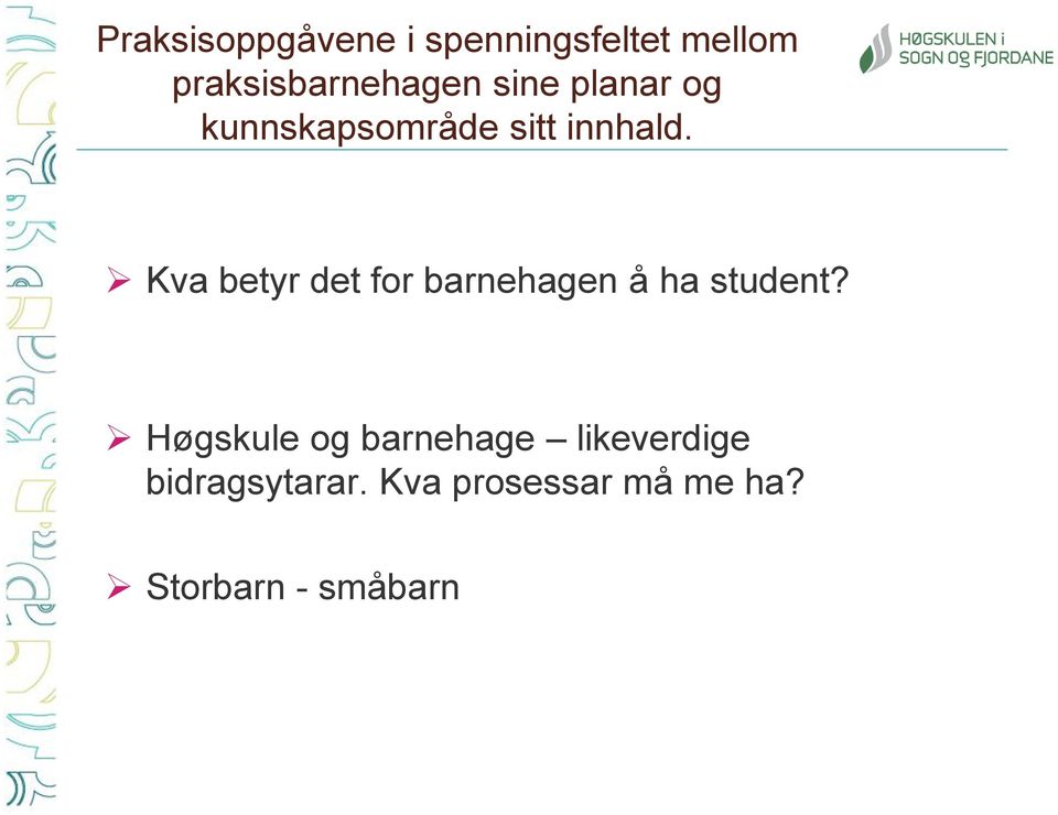 Kva betyr det for barnehagen å ha student?