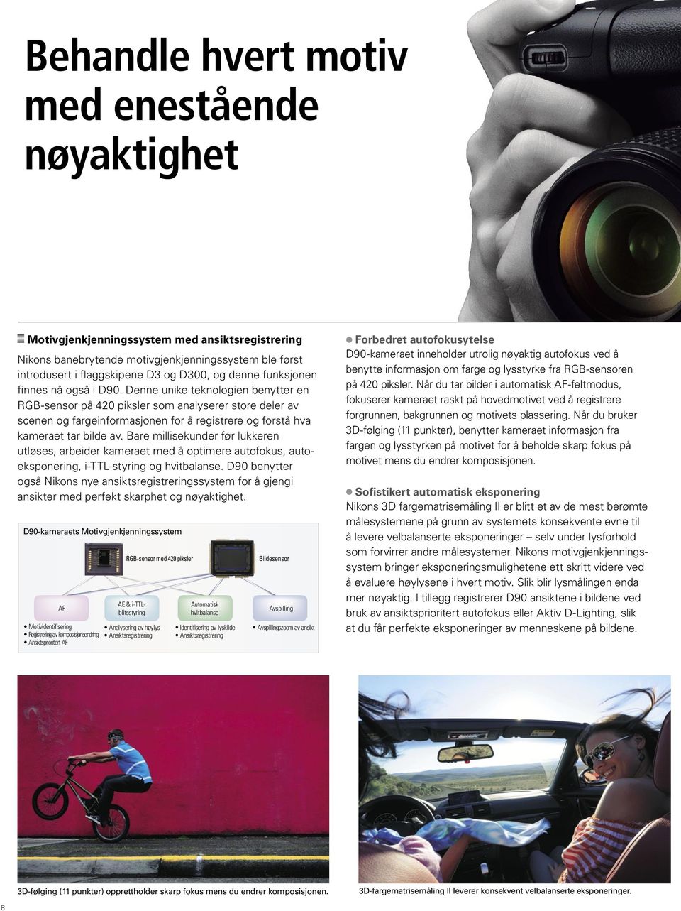 Denne unike teknologien benytter en RGB-sensor på 420 piksler som analyserer store deler av scenen og fargeinformasjonen for å registrere og forstå hva kameraet tar bilde av.