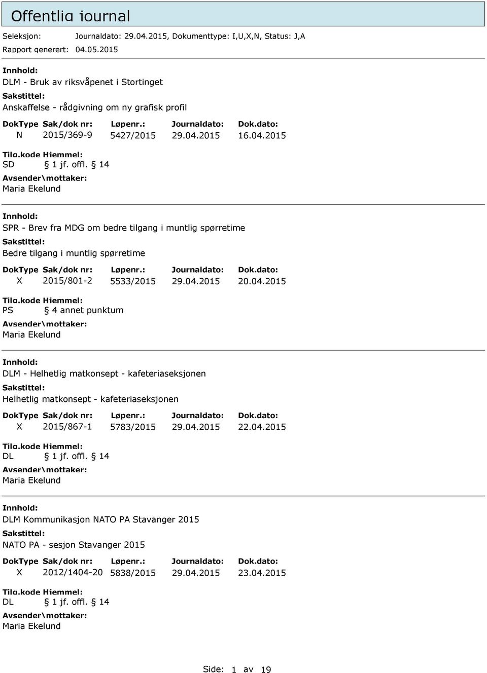 2015 SPR - Brev fra MDG om bedre tilgang i muntlig spørretime Bedre tilgang i muntlig spørretime PS 2015/801-2 5533/2015 4 annet punktum Maria Ekelund 20.04.