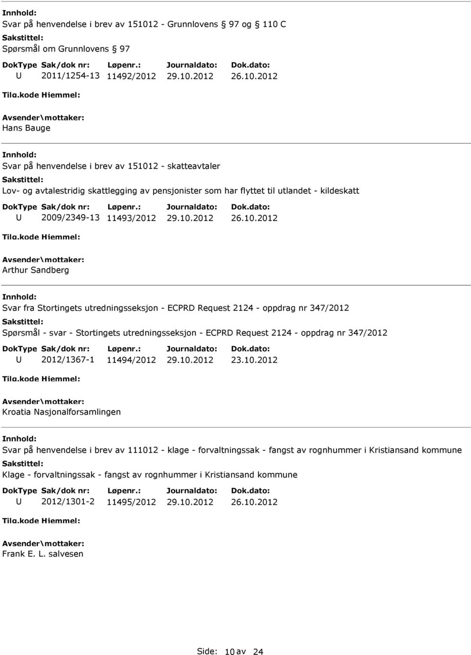 oppdrag nr 347/2012 Spørsmål - svar - Stortingets utredningsseksjon - ECPRD Request 2124 - oppdrag nr 347/2012 2012/1367-1 11494/2012 Kroatia Nasjonalforsamlingen Svar på henvendelse i brev av