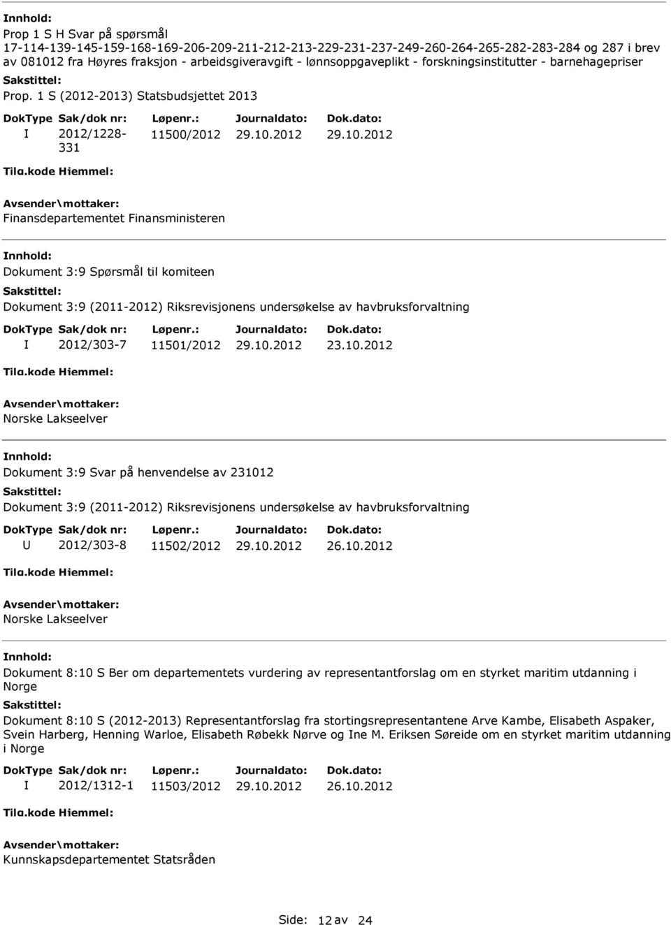 havbruksforvaltning 2012/303-7 11501/2012 Norske Lakseelver Dokument 3:9 Svar på henvendelse av 231012 Dokument 3:9 (2011-2012) Riksrevisjonens undersøkelse av havbruksforvaltning 2012/303-8