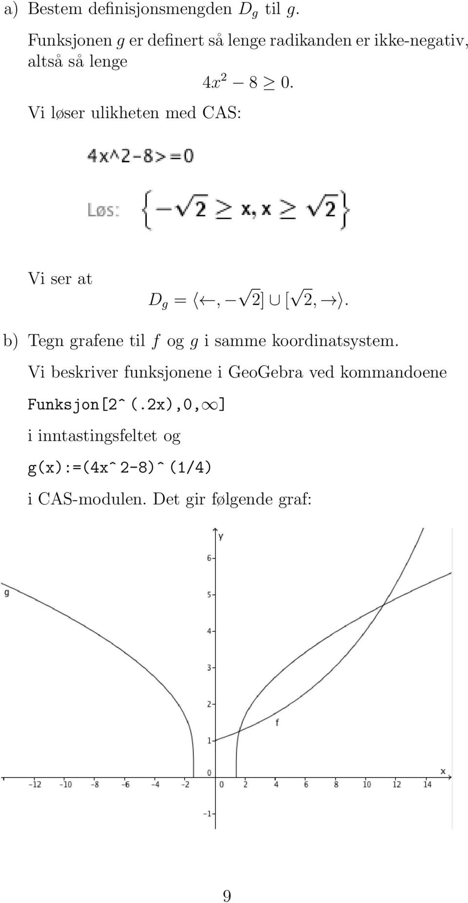 Vi løser ulikheten med CAS: Vi ser at D g =, 2] [ 2,.