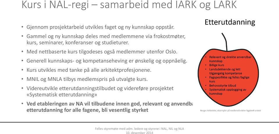 Med nettbaserte kurs tilgodeses også medlemmer utenfor Oslo. Generell kunnskaps og kompetanseheving er ønskelig og oppnåelig.