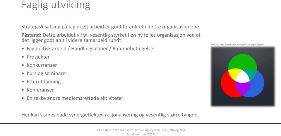 Fagpolitisk arbeid / Handlingsplaner / Rammebetingelser Prosjekter Konkurranser Kurs og seminarer Etterutdanning Konferanser En rekke