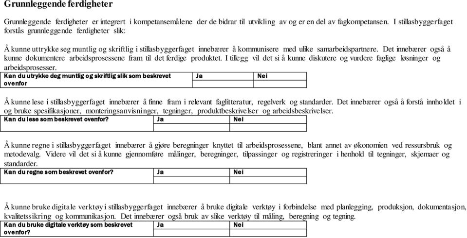 Det innebærer også å kunne dokumentere arbeidsprosessene fram til det ferdige produktet. I tillegg vil det si å kunne diskutere og vurdere faglige løsninger og arbeidsprosesser.