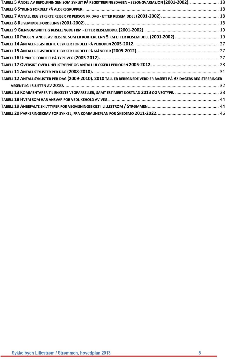 ... 18 TABELL 9 GJENNOMSNITTLIG REISELENGDE I KM - ETTER REISEMIDDEL (2001-2002).... 19 TABELL 10 PROSENTANDEL AV REISENE SOM ER KORTERE ENN 5 KM ETTER REISEMIDDEL (2001-2002).