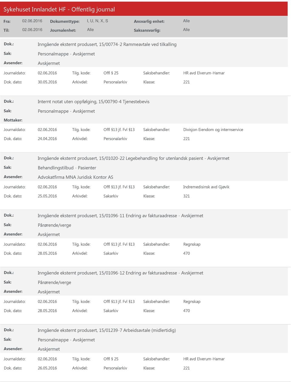 2016 Arkivdel: Personalarkiv Inngående eksternt produsert, 15/01020-22 Legebehandling for utenlandsk pasient - Behandlingstilbud - Pasienter Advokatfirma MNA Juridisk Kontor AS Indremedisinsk avd