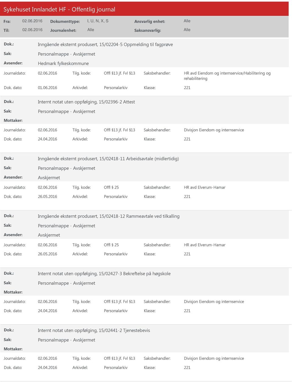 2016 Arkivdel: Personalarkiv Inngående eksternt produsert, 15/02418-11 Arbeidsavtale (midlertidig) Offl 25 Dok. dato: 26.05.