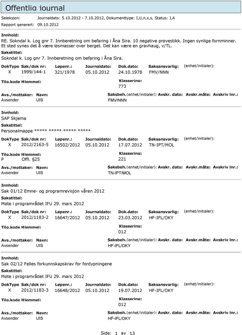 1978 FMV/NNN 773 Avs./mottaker: Navn: aksbeh. Avskr. dato: Avskr.måte: Avskriv lnr.: Avsender U FMV/NNN A kjema ersonalmappe ***** ***** ***** ***** 2012/2163-5 16502/2012 17.07.2012 TN-T/MOL Offl.