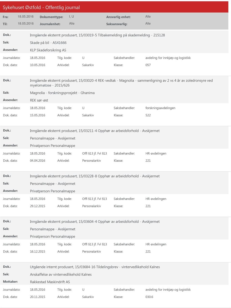 Ghanima REK sør-øst forskningsavdelingen Dok. dato: 15.05.2016 Arkivdel: Sakarkiv 522 Inngående eksternt produsert, 15/03211-4 Opphør av arbeidsforhold - Avskjermet Dok. dato: 04.