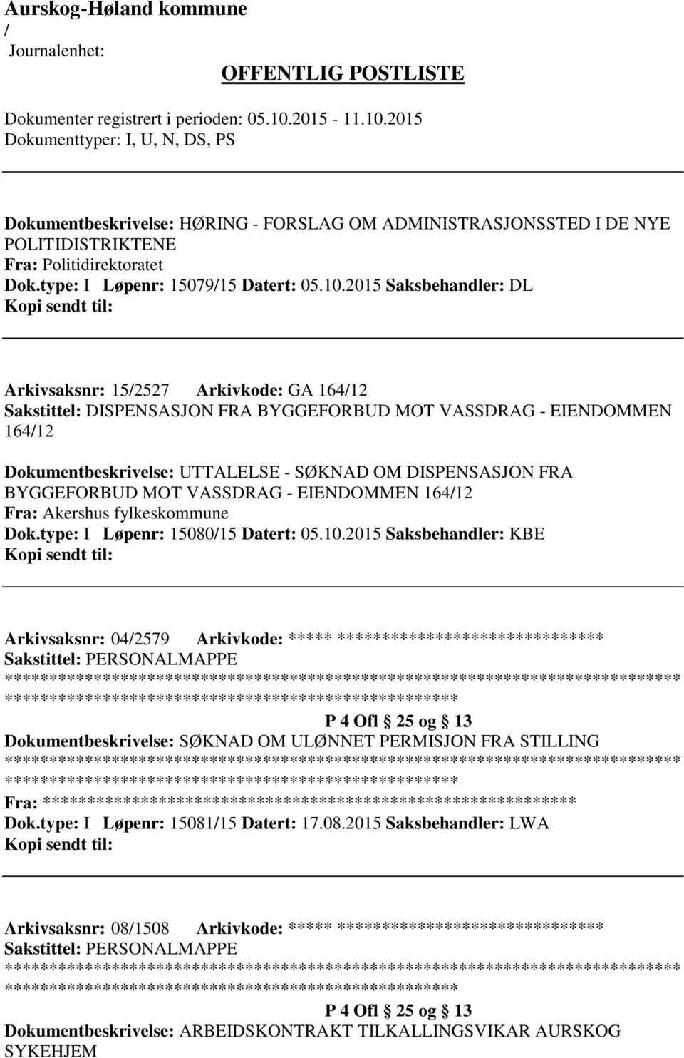 BYGGEFORBUD MOT VASSDRAG - EIENDOMMEN 16412 Fra: Akershus fylkeskommune Dok.type: I Løpenr: 1508015 Datert: 05.10.