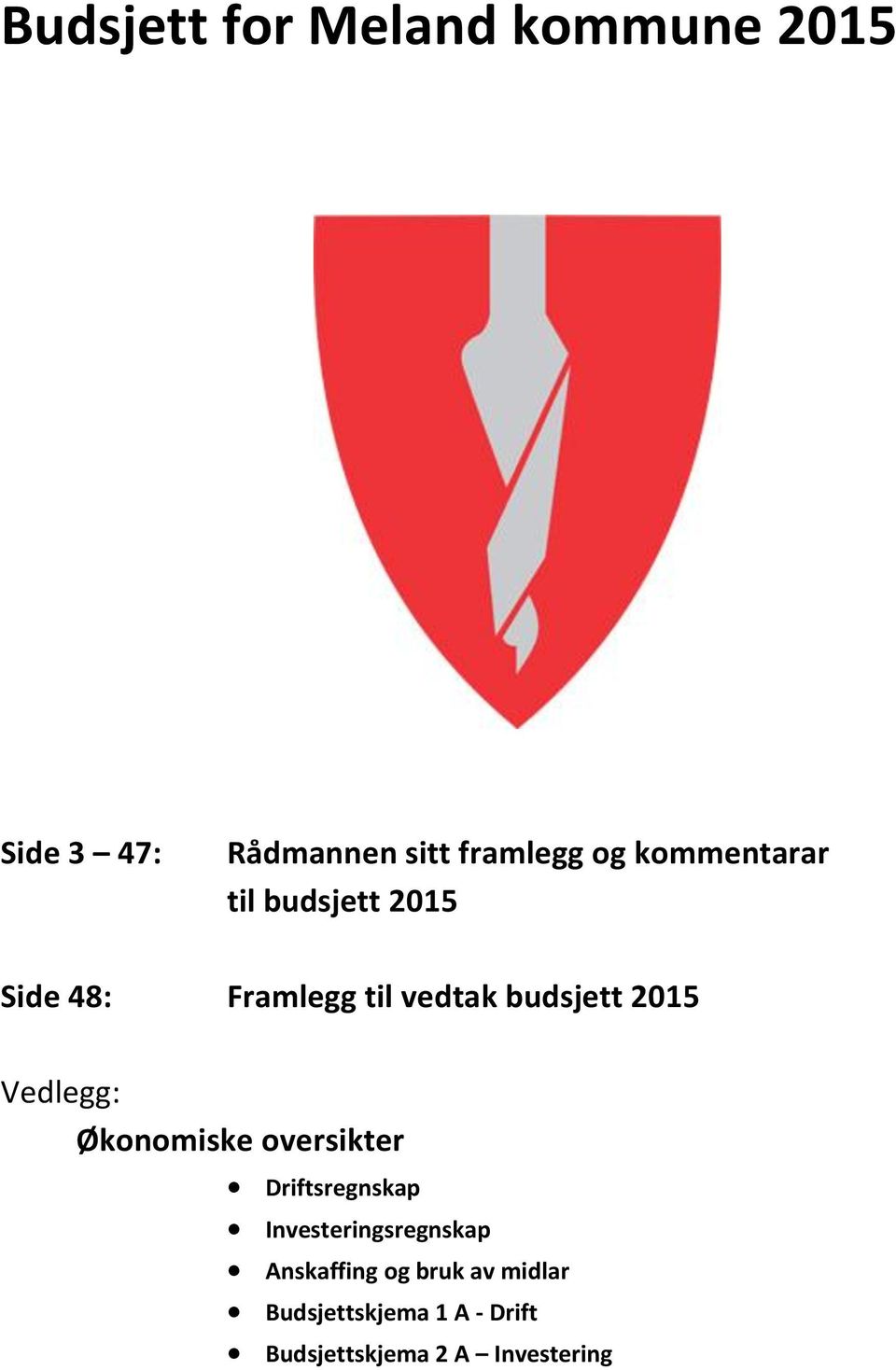 Vedlegg: Økonomiske oversikter Driftsregnskap Investeringsregnskap