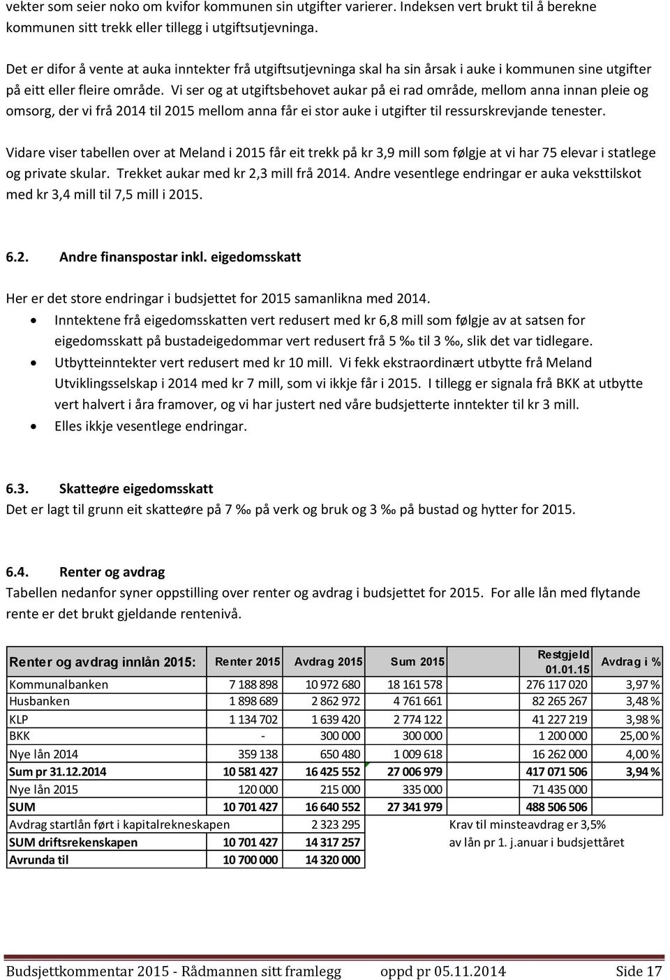 Vi ser og at utgiftsbehovet aukar på ei rad område, mellom anna innan pleie og omsorg, der vi frå 2014 til 2015 mellom anna får ei stor auke i utgifter til ressurskrevjande tenester.