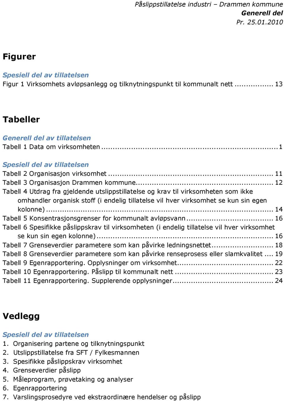 .. 12 Tabell 4 Utdrag fra gjeldende utslippstillatelse og krav til virksomheten som ikke omhandler organisk stoff (i endelig tillatelse vil hver virksomhet se kun sin egen kolonne).