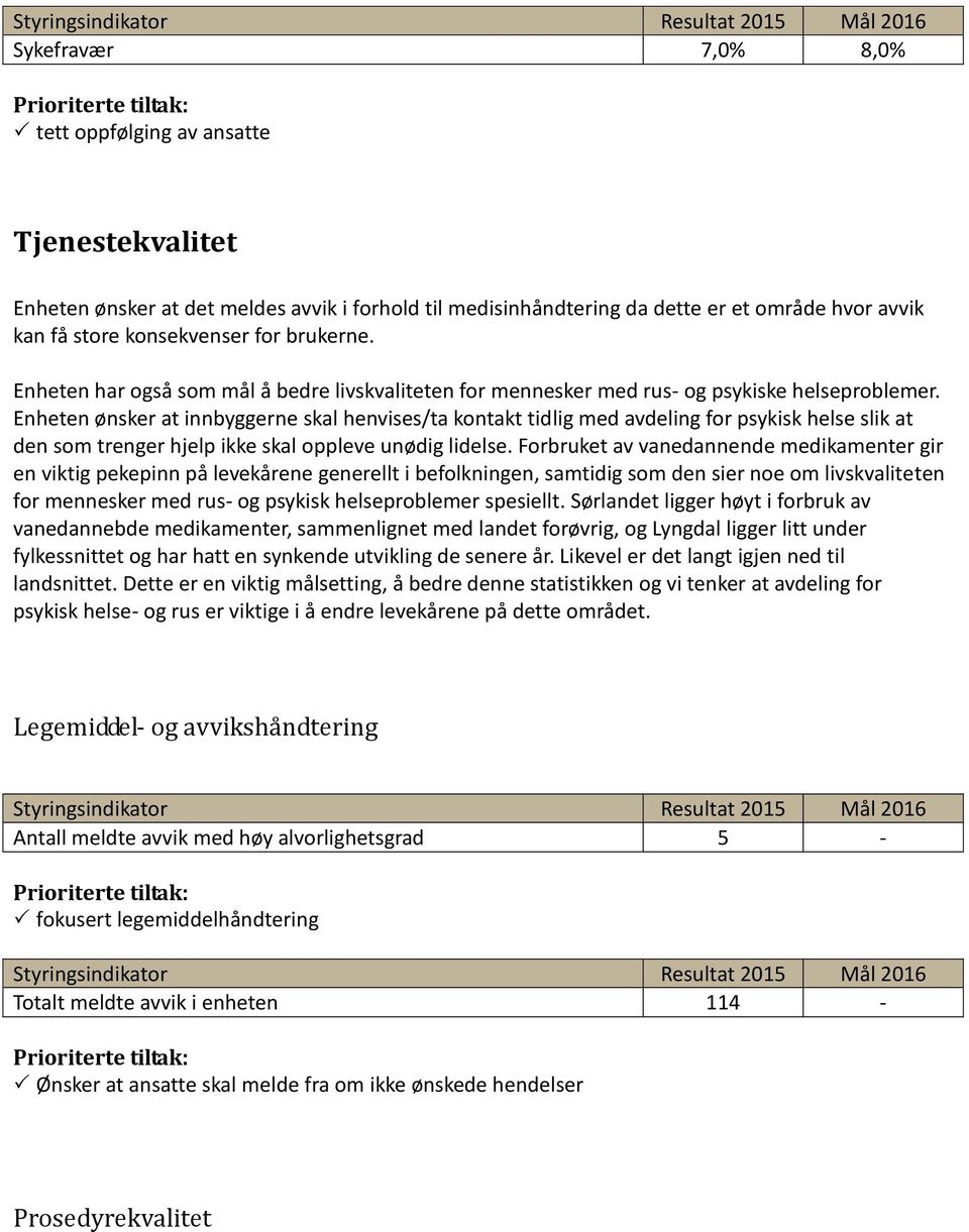 Enheten ønsker at innbyggerne skal henvises/ta kontakt tidlig med avdeling for psykisk helse slik at den som trenger hjelp ikke skal oppleve unødig lidelse.