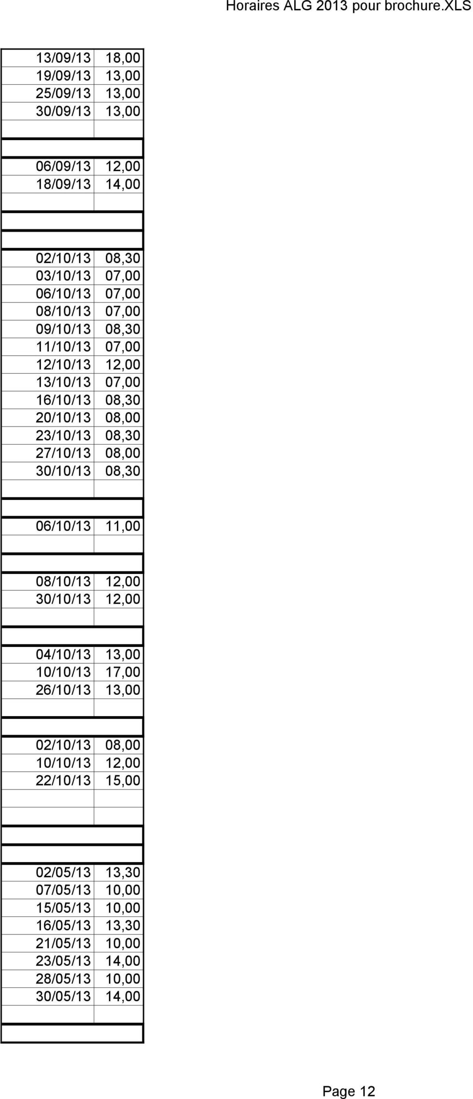 30/10/13 08,30 06/10/13 11,00 08/10/13 12,00 30/10/13 12,00 04/10/13 13,00 10/10/13 17,00 26/10/13 13,00 02/10/13 08,00 10/10/13 12,00