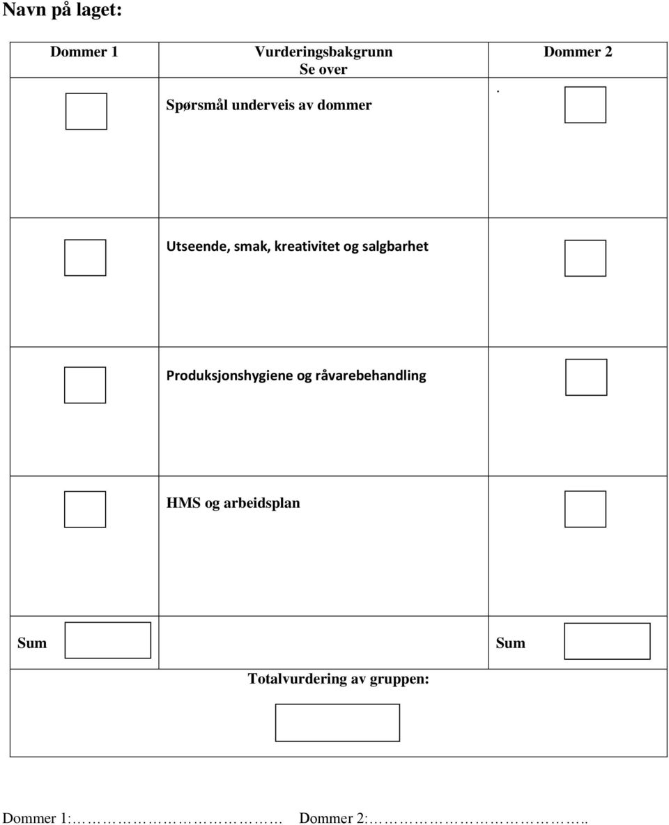 Dommer 2 Utseende, smak, kreativitet og salgbarhet