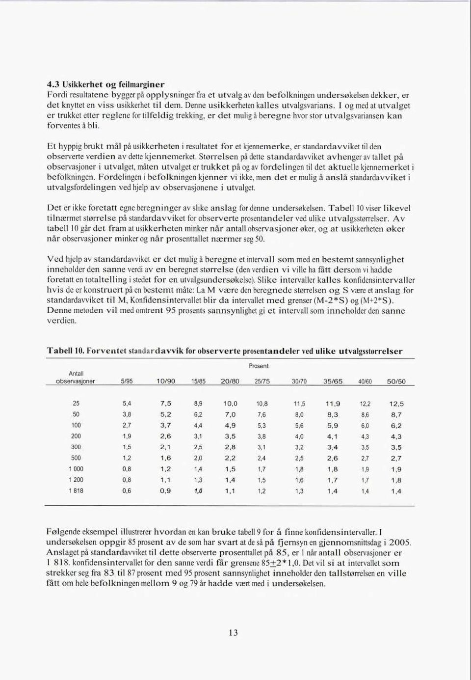 Et hyppig brukt mål på usikkerheten i resultatet for et kjennemerke, er standardavviket til den observerte verdien av dette kjennemerket.