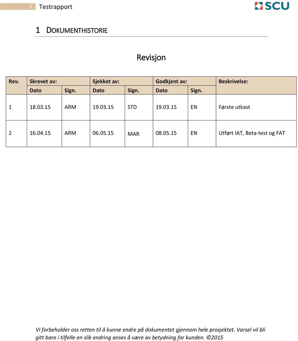 05.15 EN Utført IAT, Beta-test og FAT Vi forbeholder oss retten til å kunne endre på dokumentet gjennom