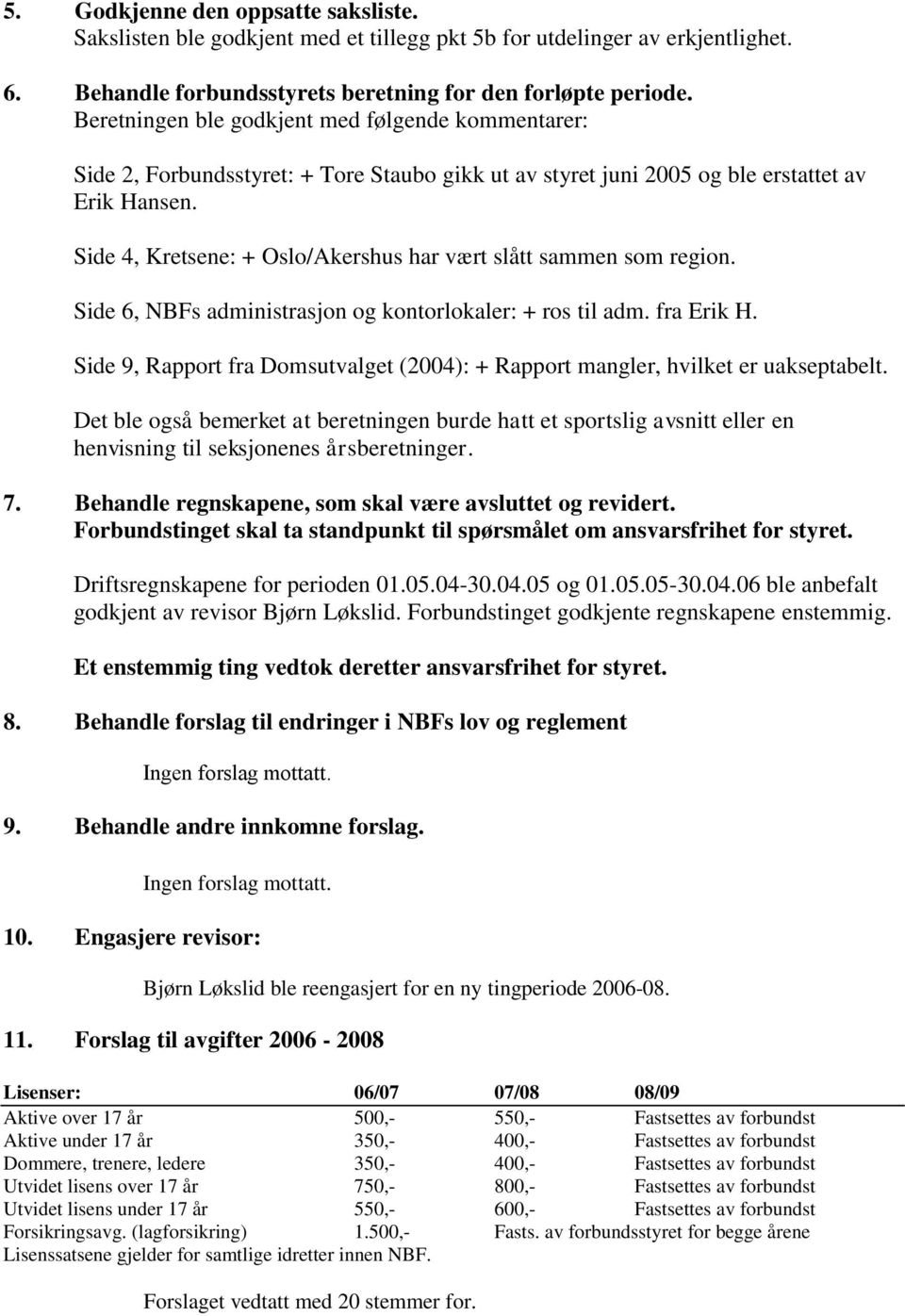 Side 4, Kretsene: + Oslo/Akershus har vært slått sammen som region. Side 6, NBFs administrasjon og kontorlokaler: + ros til adm. fra Erik H.