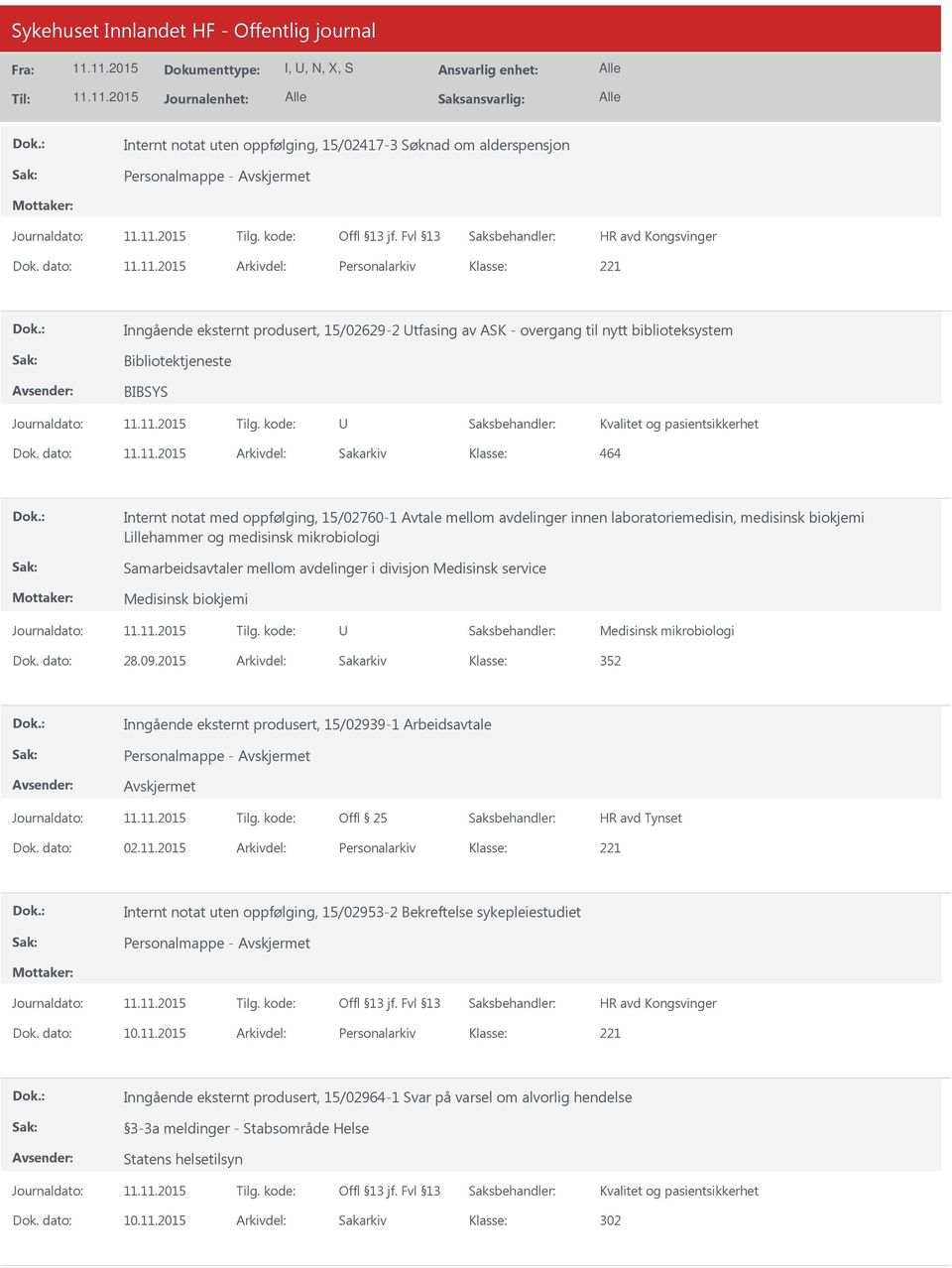 dato: Arkivdel: Sakarkiv 464 Internt notat med oppfølging, 15/02760-1 Avtale mellom avdelinger innen laboratoriemedisin, medisinsk biokjemi Lillehammer og medisinsk mikrobiologi Samarbeidsavtaler