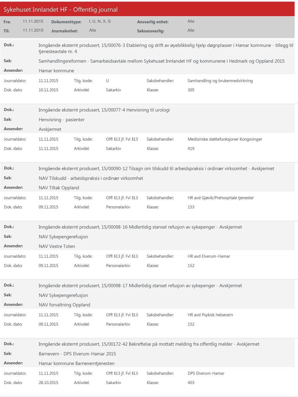 2015 Arkivdel: Sakarkiv 305 Inngående eksternt produsert, 15/00077-4 Henvisning til urologi Henvisning - pasienter Medisinske støttefunksjoner Kongsvinger Dok.