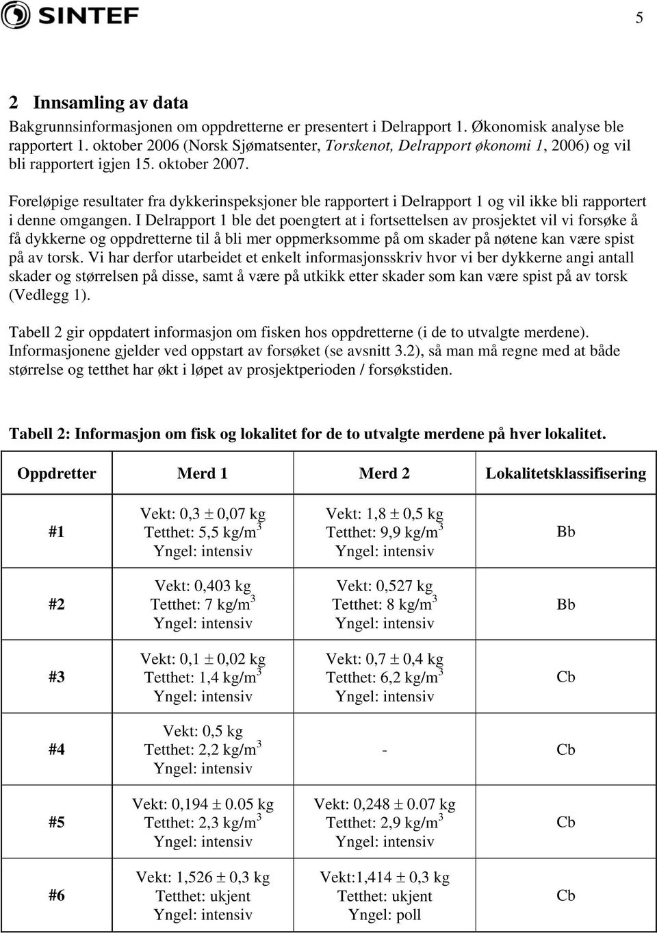 Foreløpige resultater fra dykkerinspeksjoner ble rapportert i Delrapport 1 og vil ikke bli rapportert i denne omgangen.