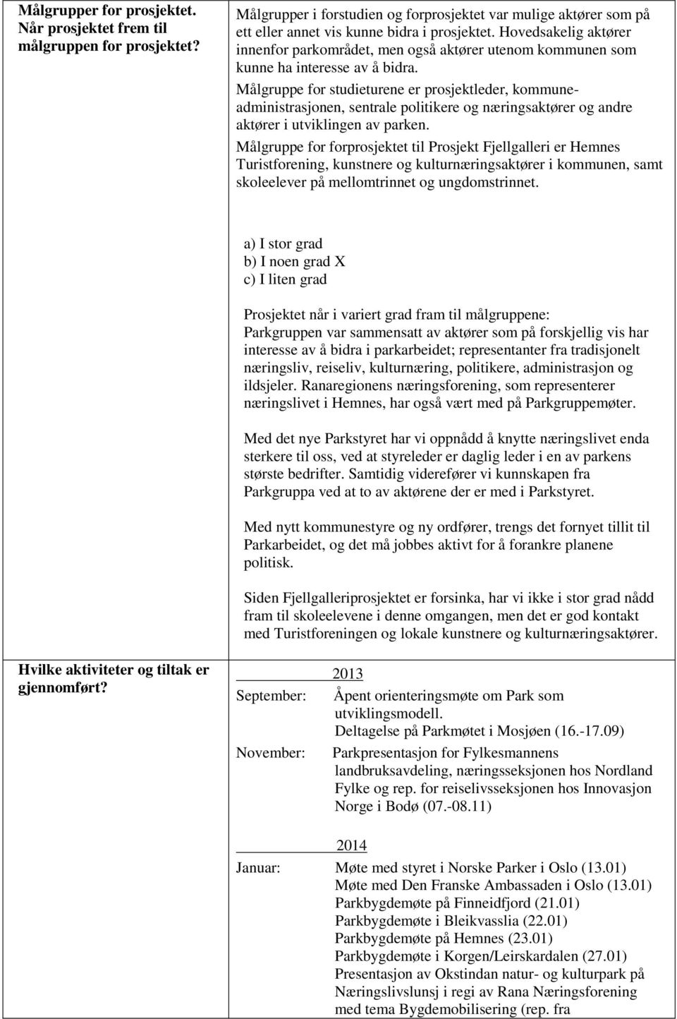 Målgruppe for studieturene er prosjektleder, kommuneadministrasjonen, sentrale politikere og næringsaktører og andre aktører i utviklingen av parken.