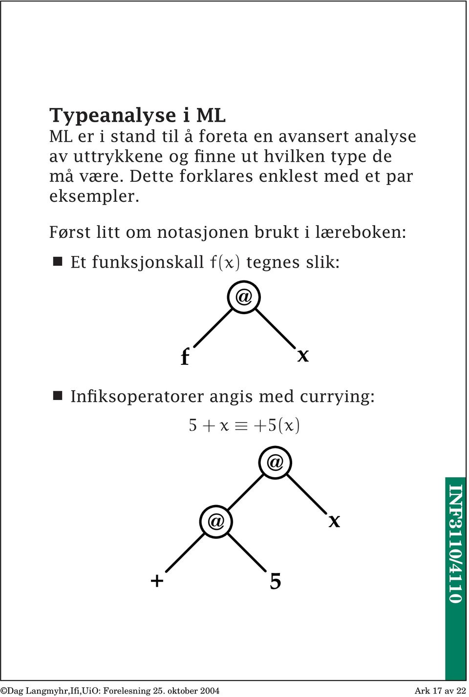 Først litt om notasjonen brukt i læreboken: Et funksjonskall f(x) tegnes slik: @ f x