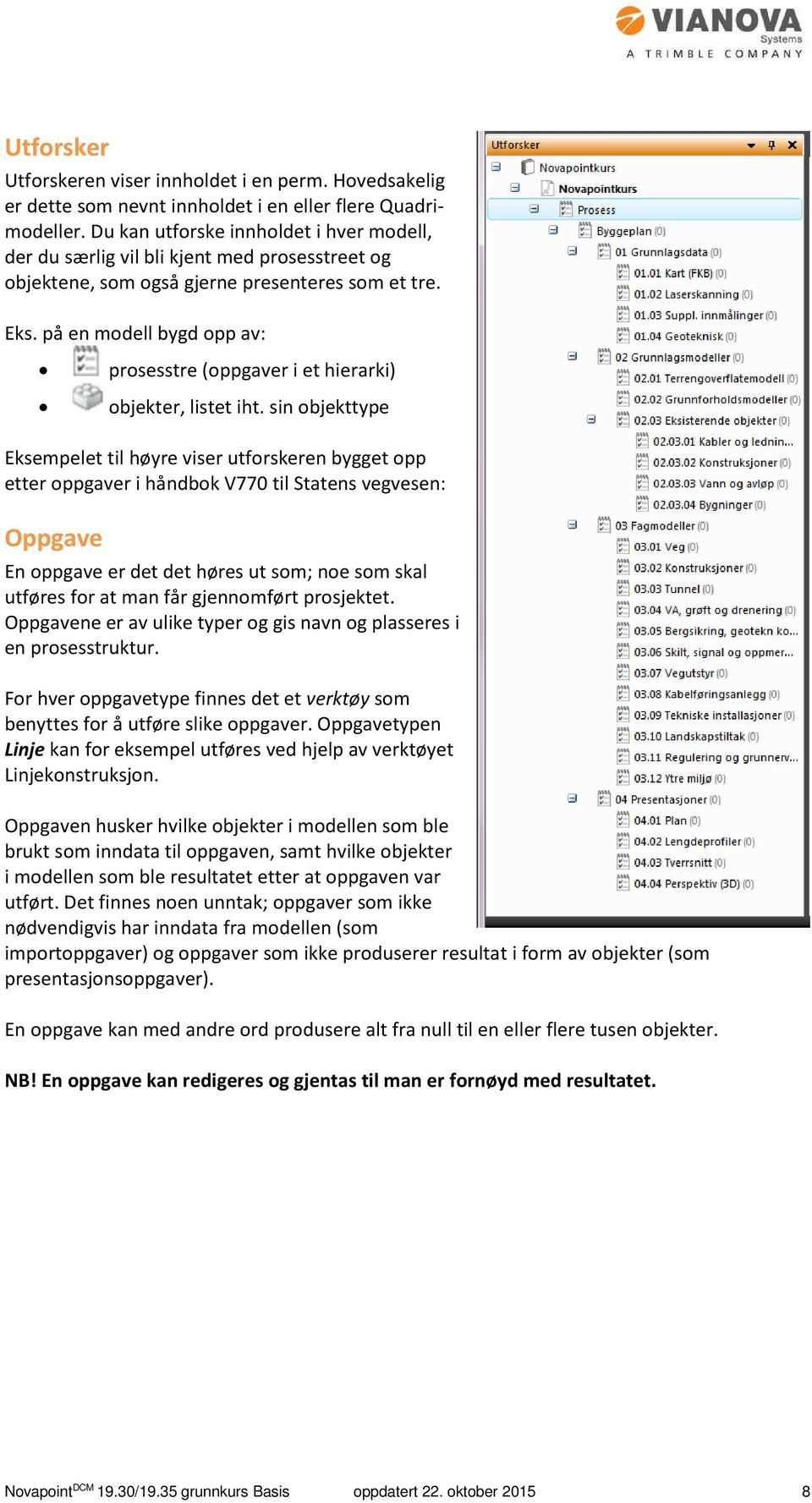 på en modell bygd opp av: prosesstre (oppgaver i et hierarki) objekter, listet iht.