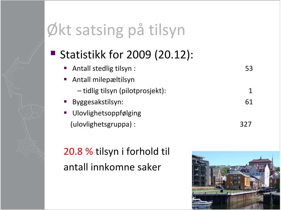 tidlig tilsyn (pilotprosjekt): 1 Byggesakstilsyn: 61