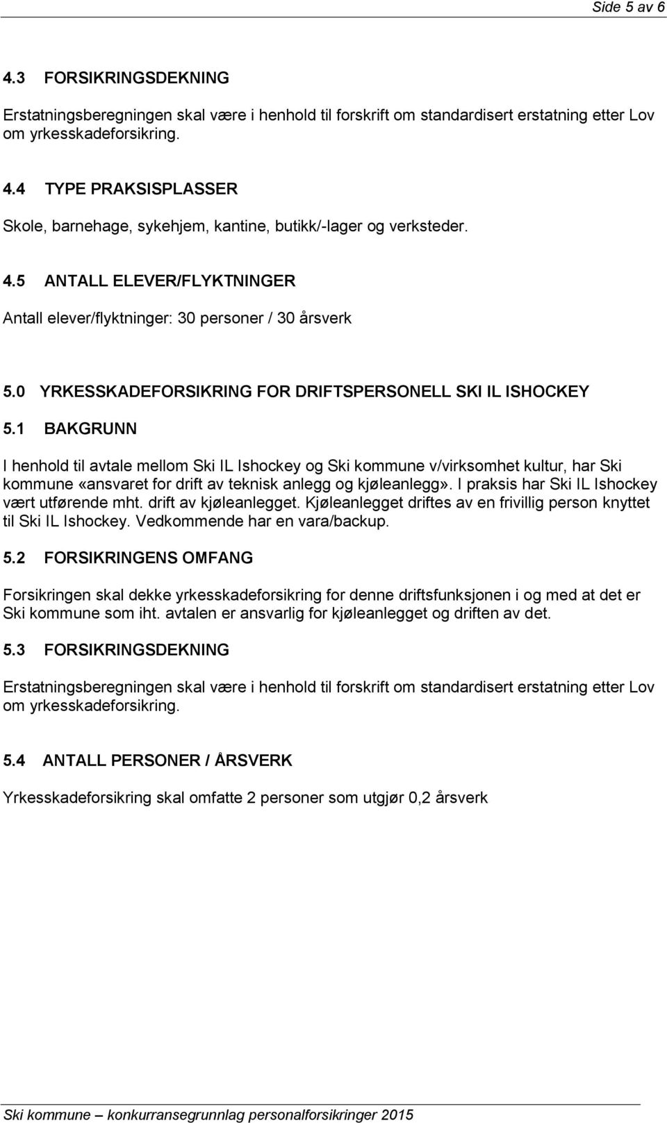 1 BAKGRUNN I henhold til avtale mellom Ski IL Ishockey og Ski kommune v/virksomhet kultur, har Ski kommune «ansvaret for drift av teknisk anlegg og kjøleanlegg».