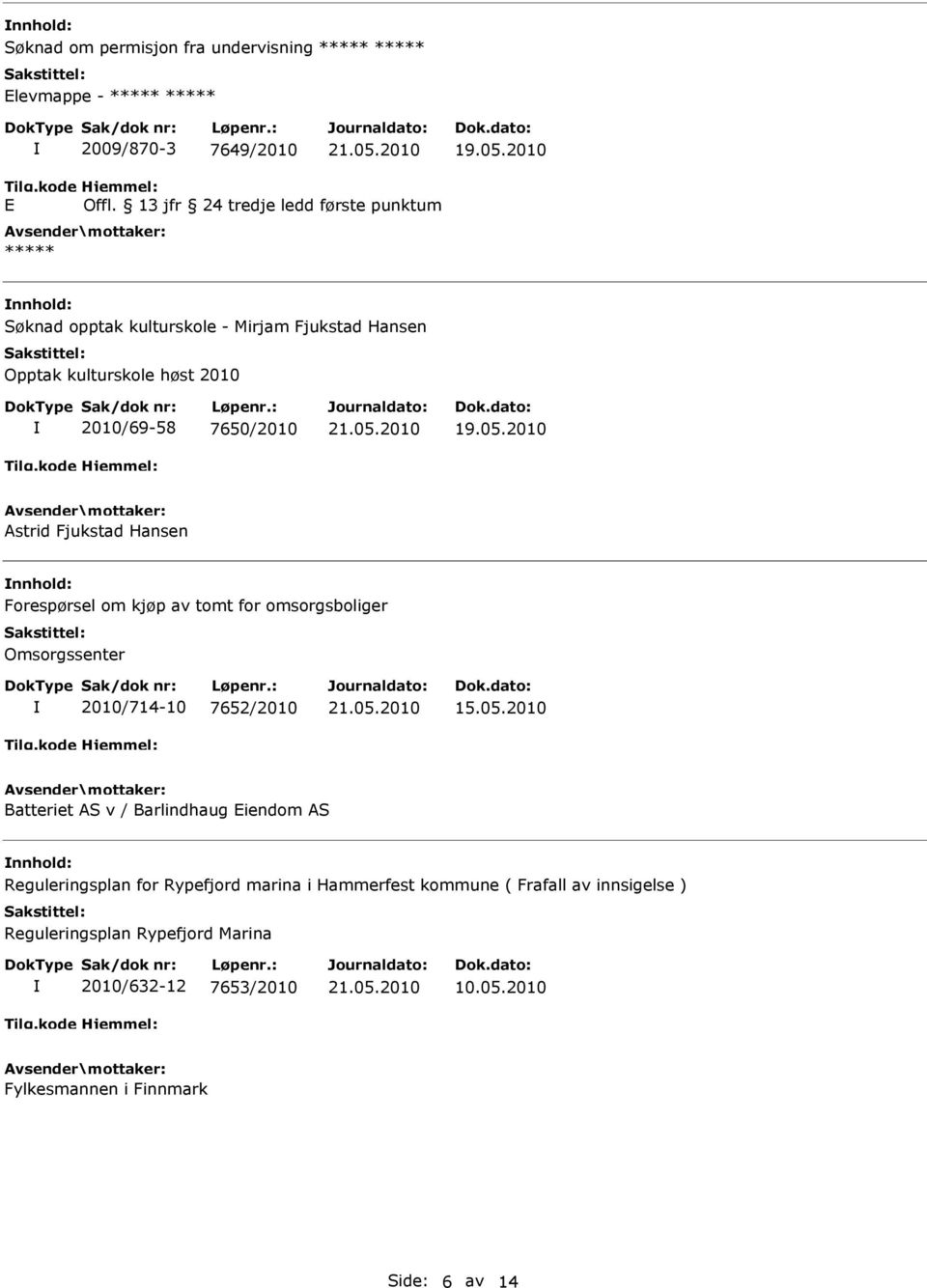 Astrid Fjukstad Hansen nnhold: Forespørsel om kjøp av tomt for omsorgsboliger Omsorgssenter 2010/714-10 7652/2010 15.05.