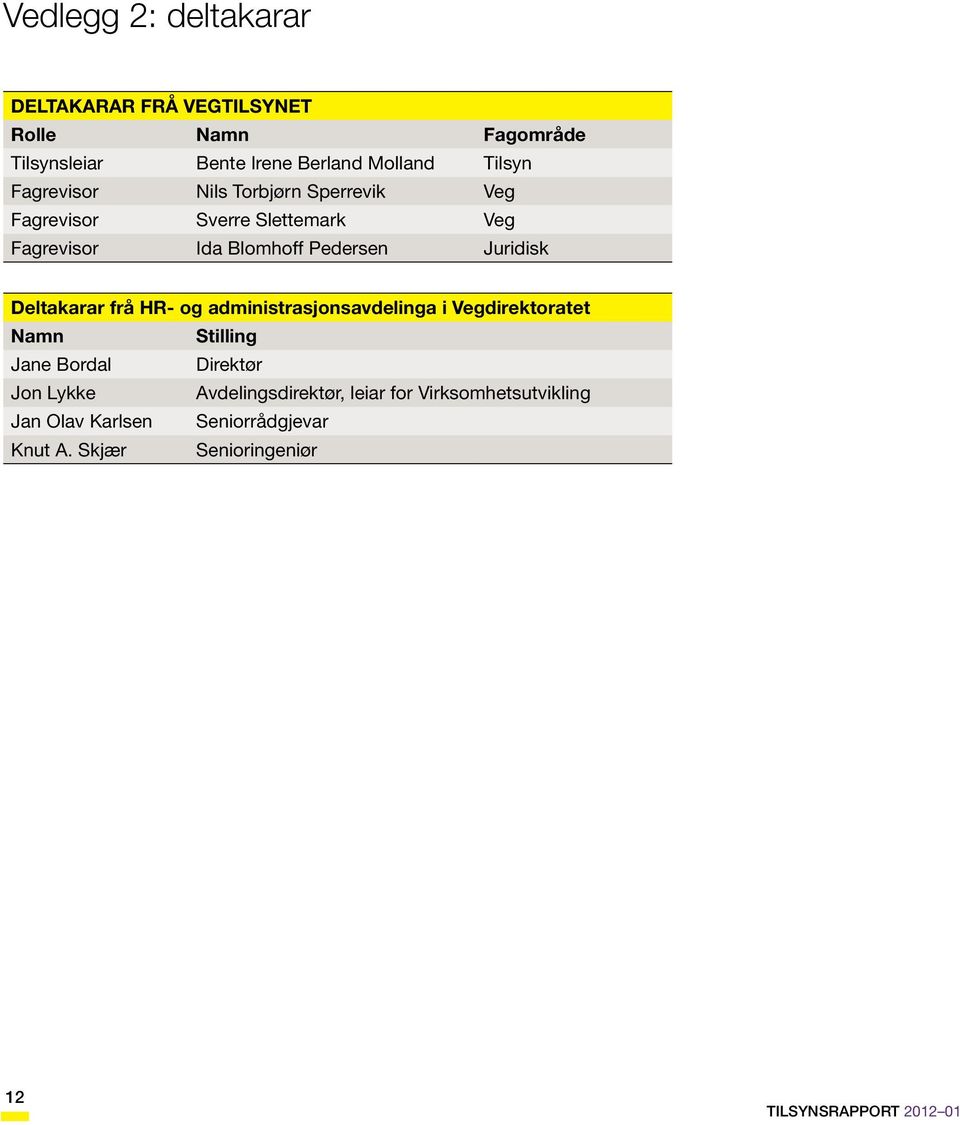 Juridisk Deltakarar frå HR- og administrasjonsavdelinga i Vegdirektoratet Namn Stilling Jane Bordal Direktør Jon