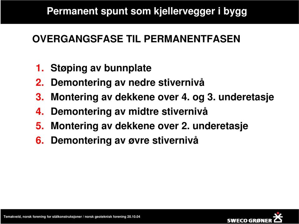 og 3. underetasje 4. Demontering av midtre stivernivå 5.